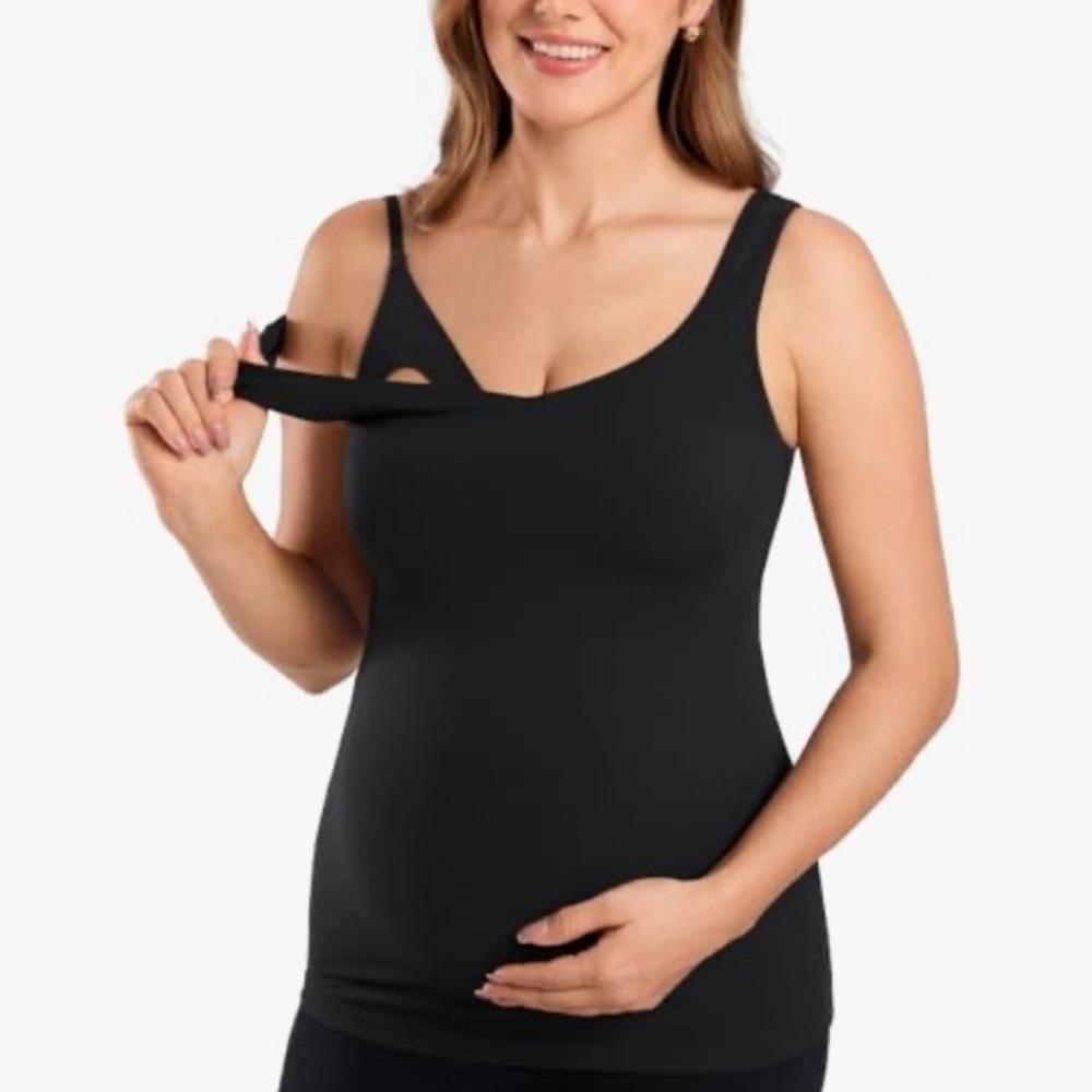 NWT Momanda Women's Maternity Nursing Tank Top Built in Bra Black Medium